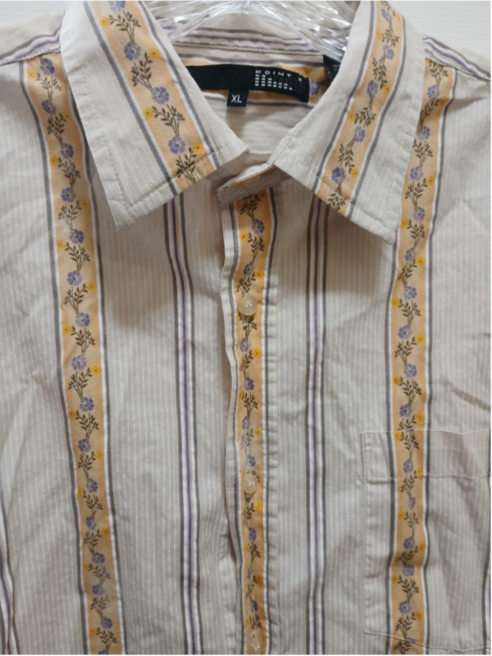 Point X Mens Long Sleeve Button Down Shirt Sz XL Vertical Floral Stripes 90s